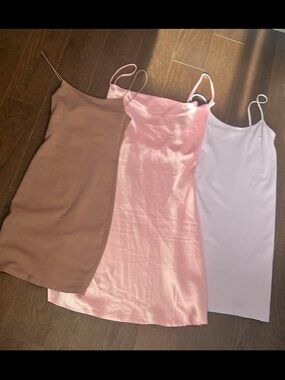 Bundle of 3 Summer Slip Mini Dresses - Pink, Brown, Light Lavender